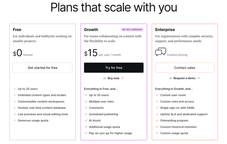 New Sanity pricing plans