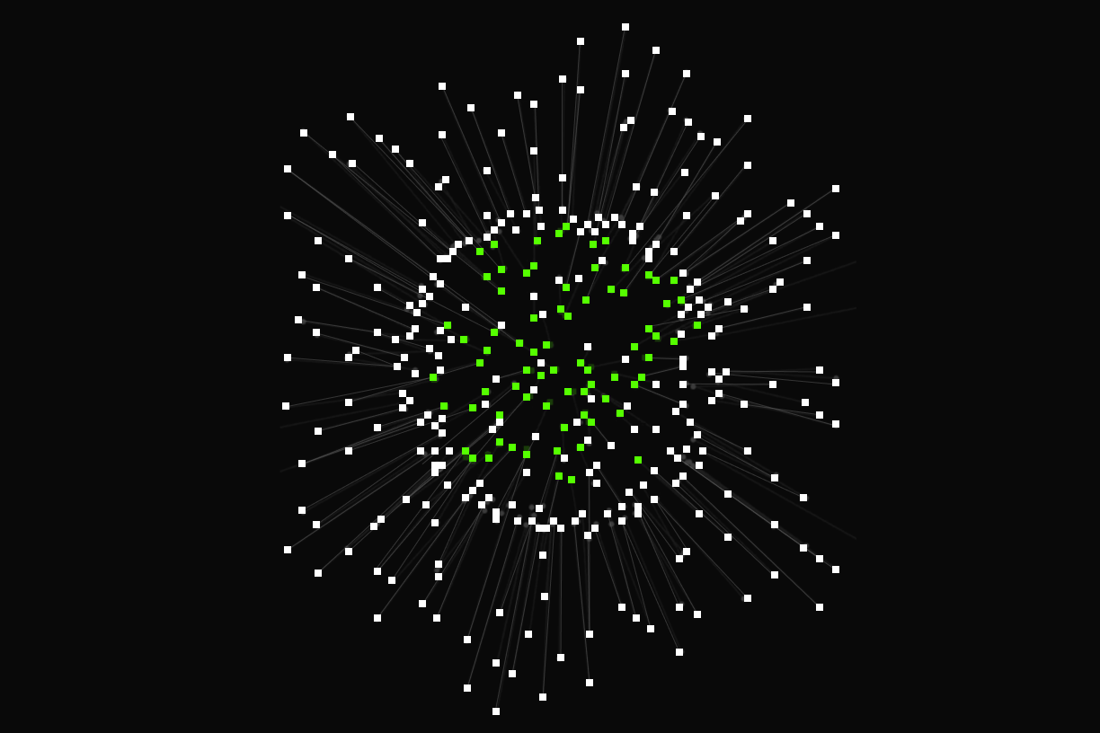 a circle of green and white dots on a black background