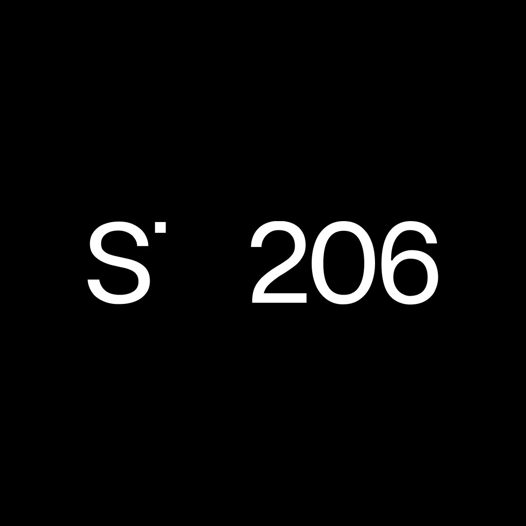 the number 206 is written in white on a black background