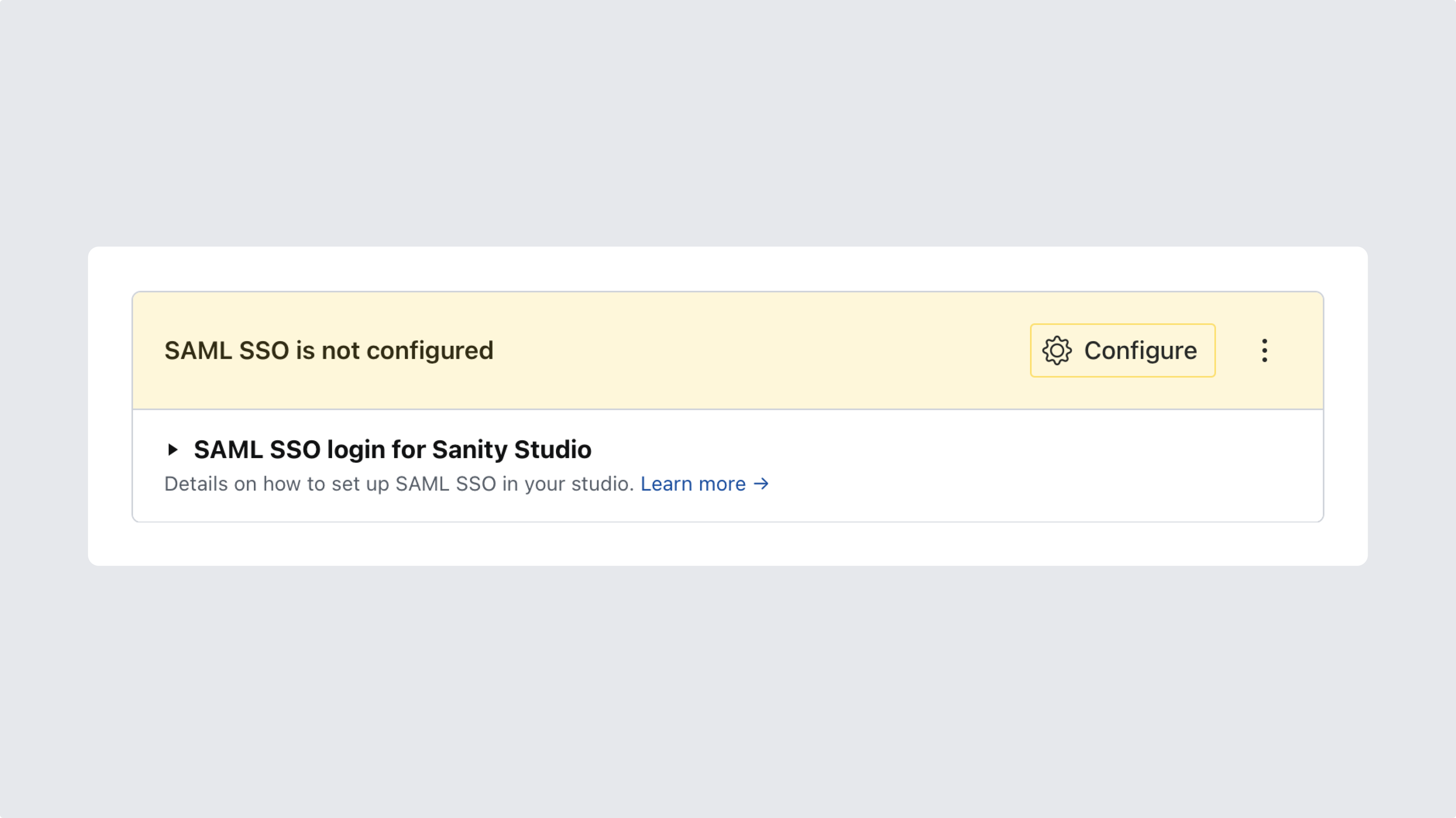 A dialog informing the user that SAML SSO has not yet been configured.