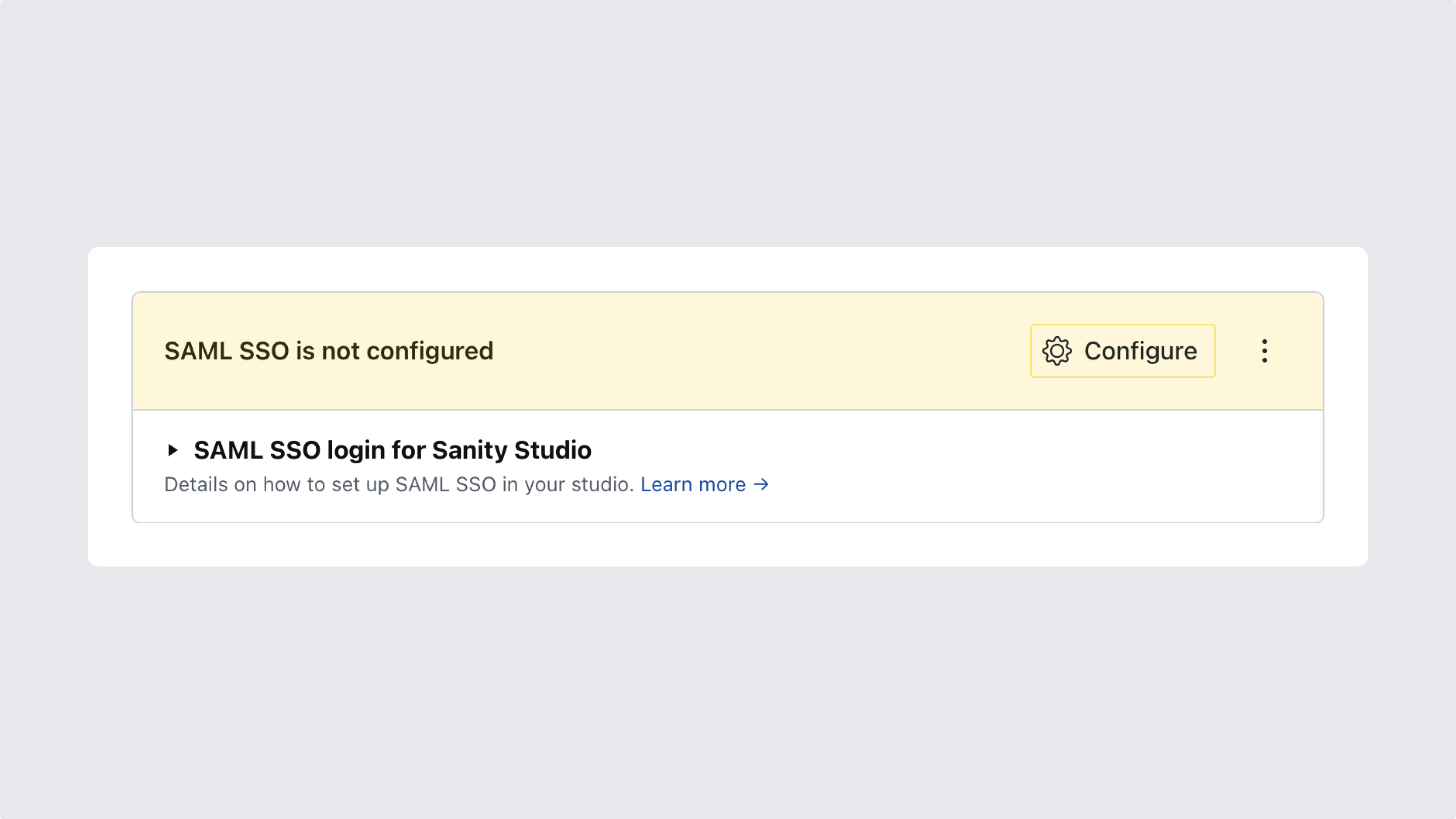 Dialog informing the user that SAML SSO has not yet been configured