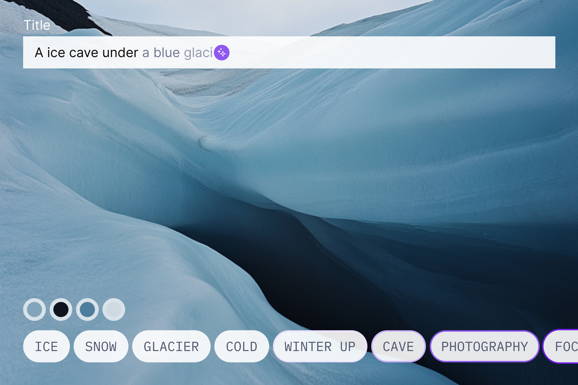 a picture of a ice cave under a blue glacier