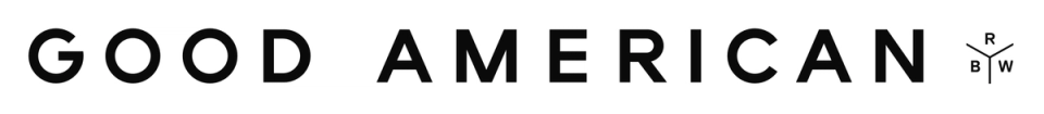 GOOD AMERICAN logo with an R, B, and W symbol. GOOD AMERICAN logo with an R, B, and W symbol.