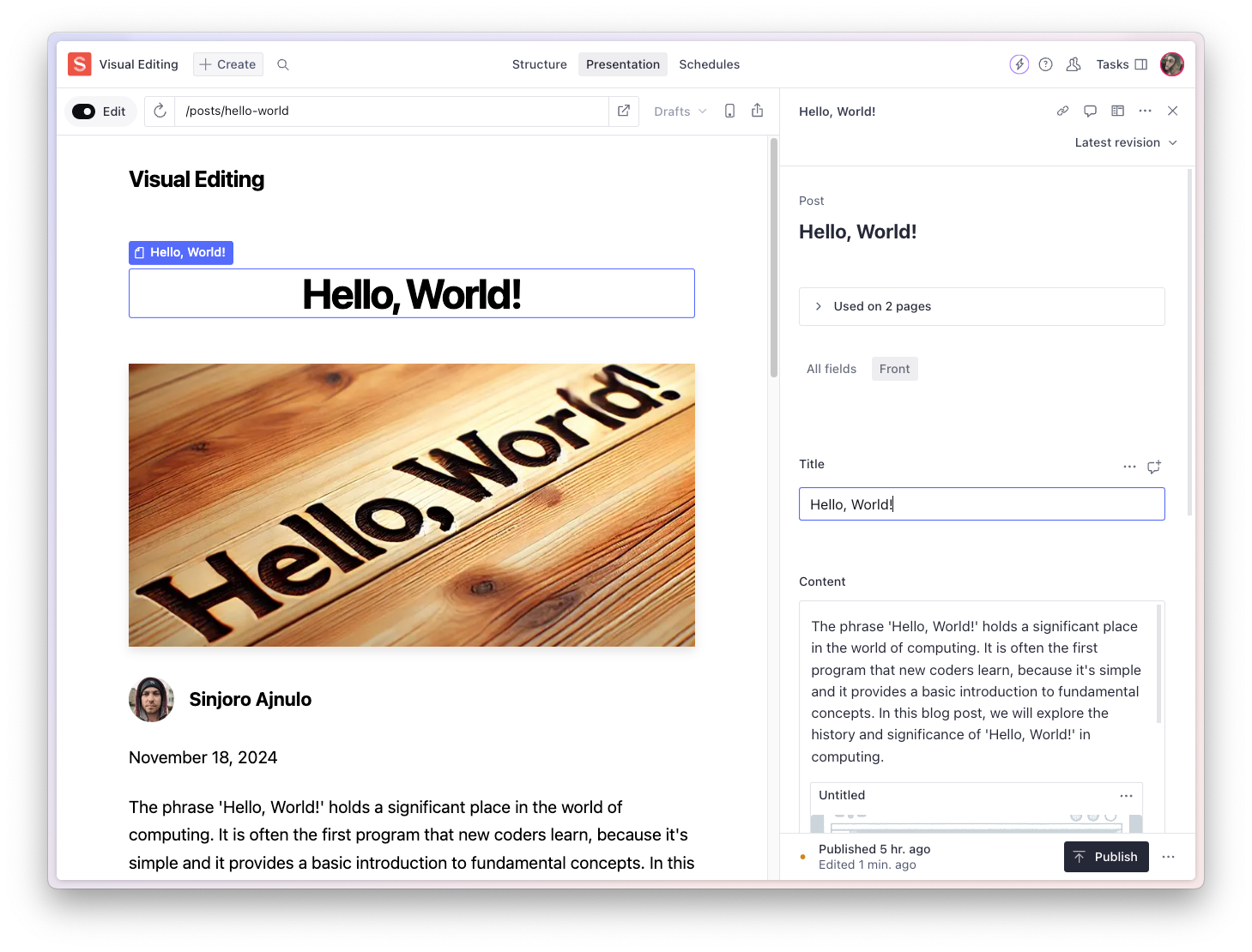 Shows the studio interface with the Presentation Tool active