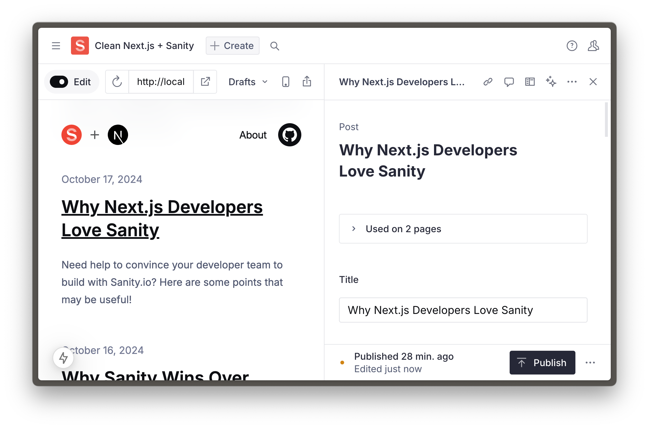 Sanity Studio in Presentation mode