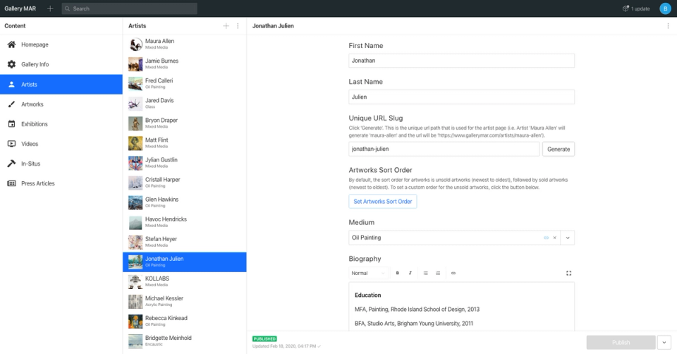 Form for the artist type Form for the artist type