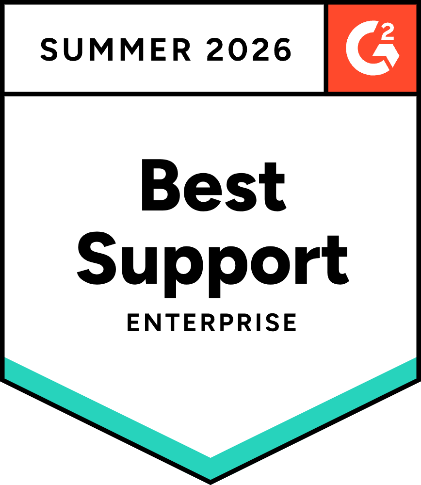 G2 badge for Summer 2026: Best Support, Enterprise.