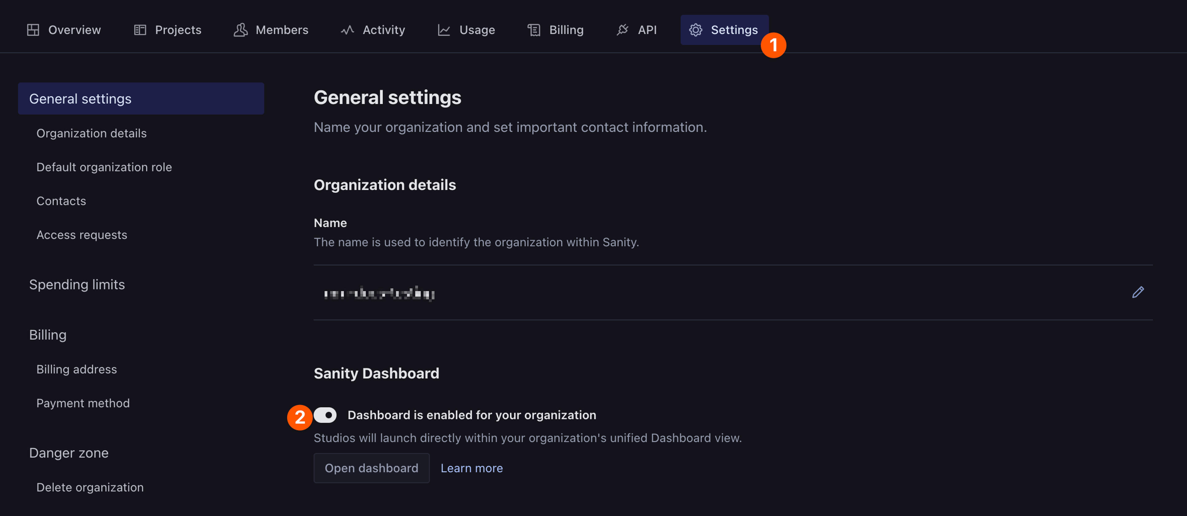 Screenshot of the manage settings screen.