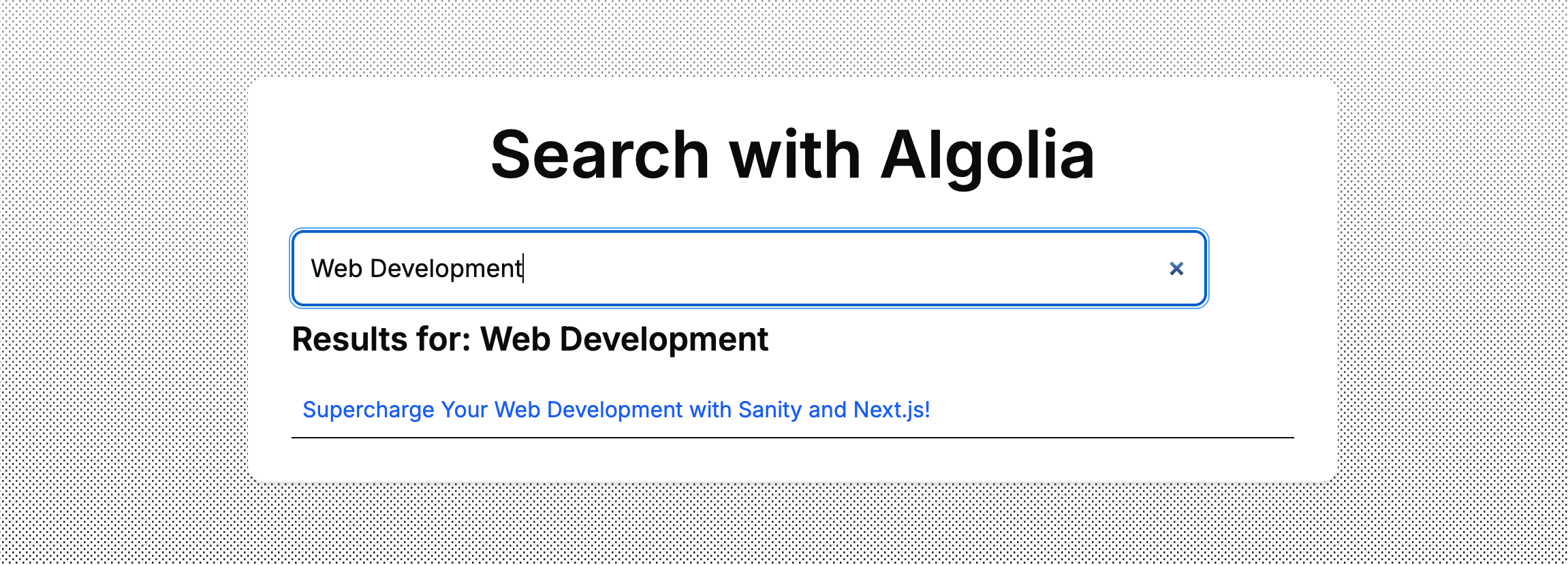 a web page that says search with algolia on it