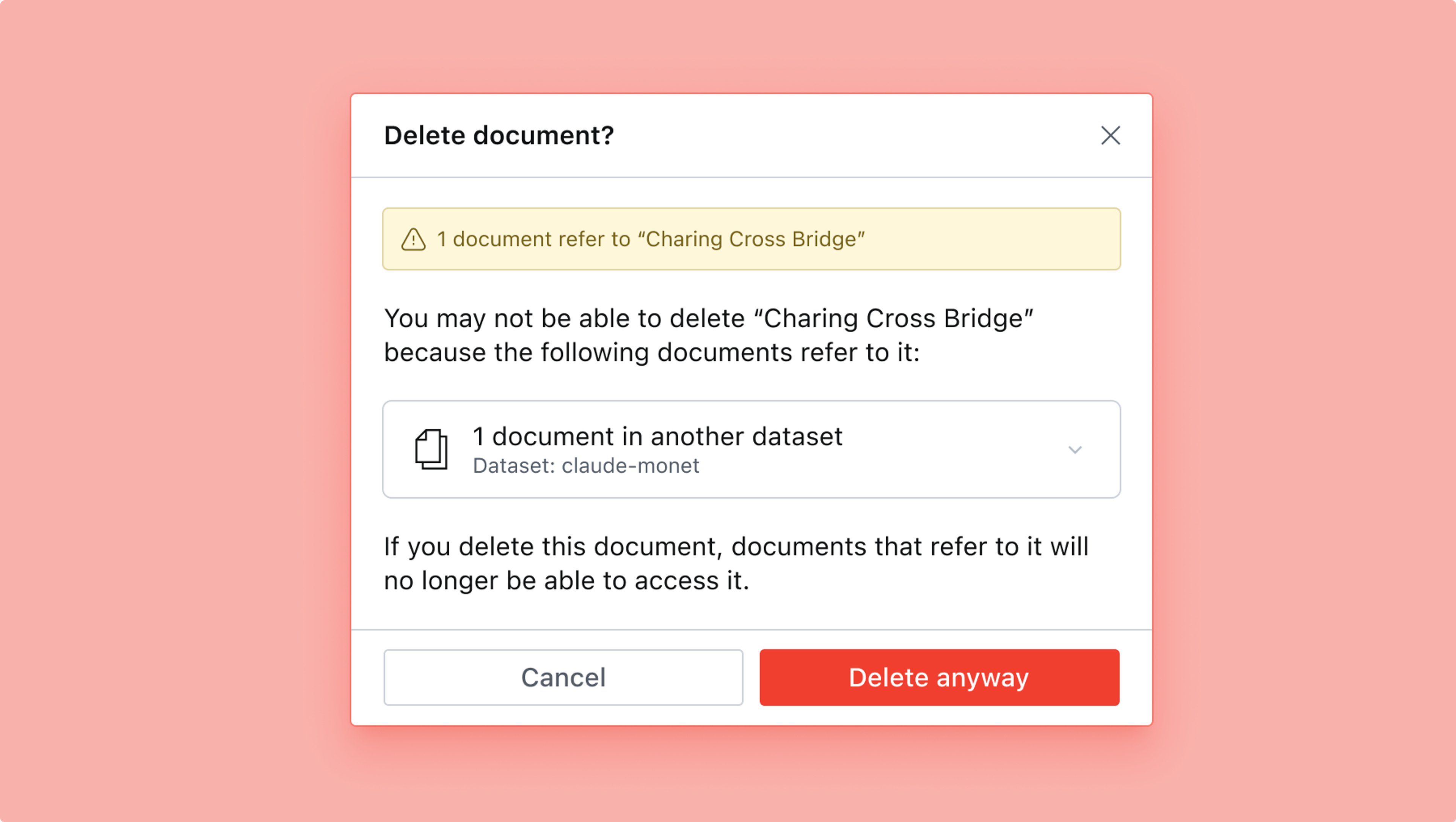 Shows warning dialog