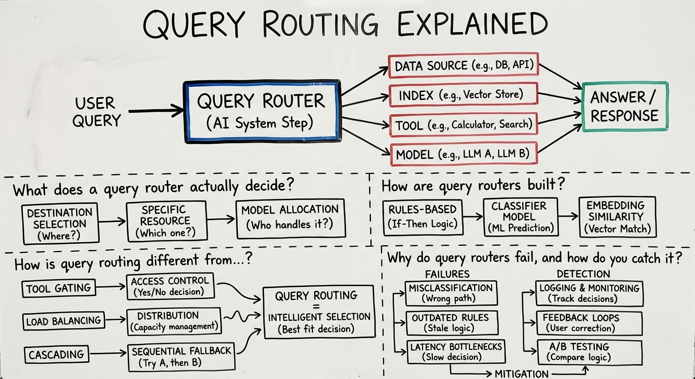 A diagram explaining Query routing in terms of related concepts.