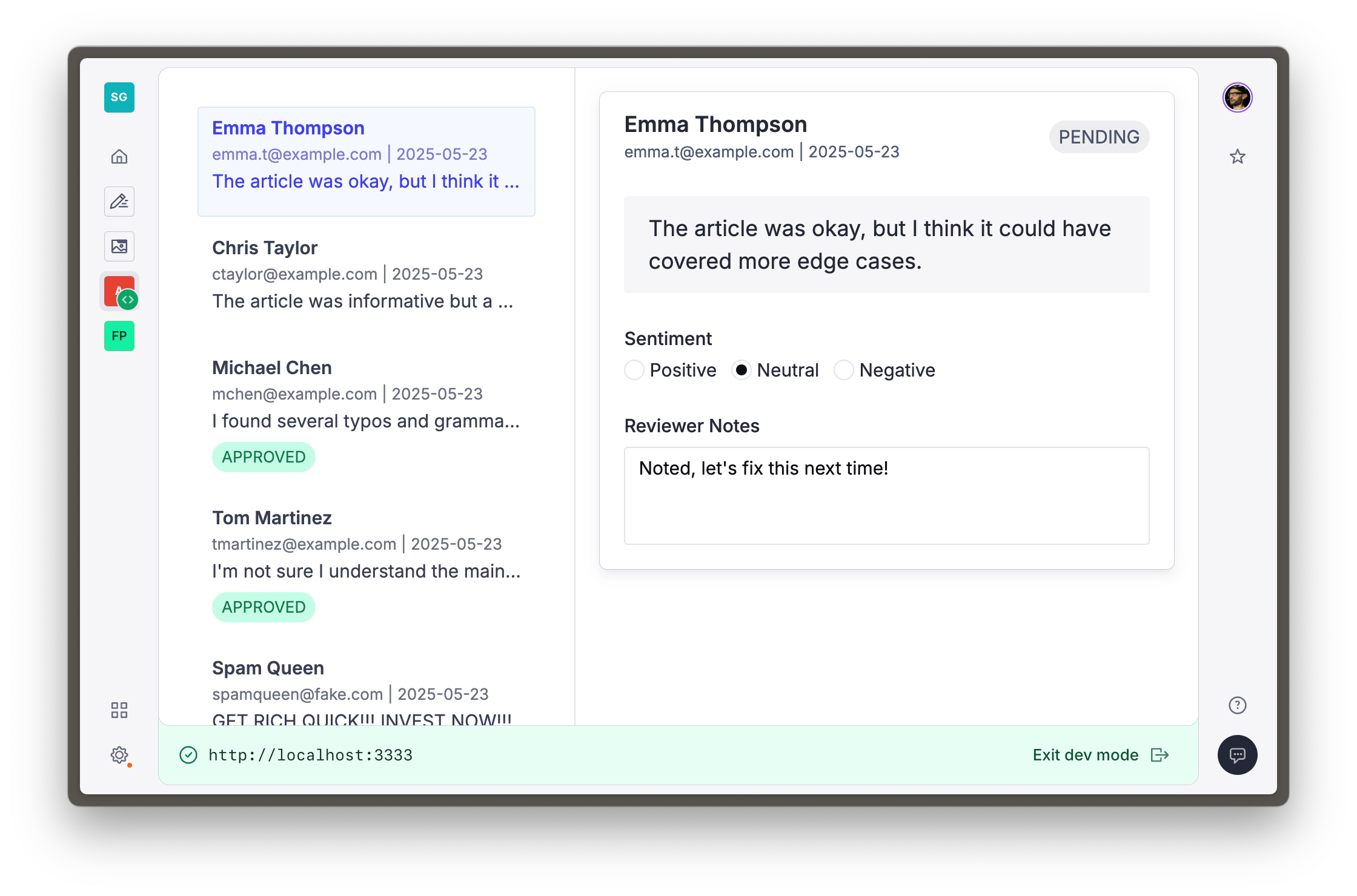 Application with a document editing form