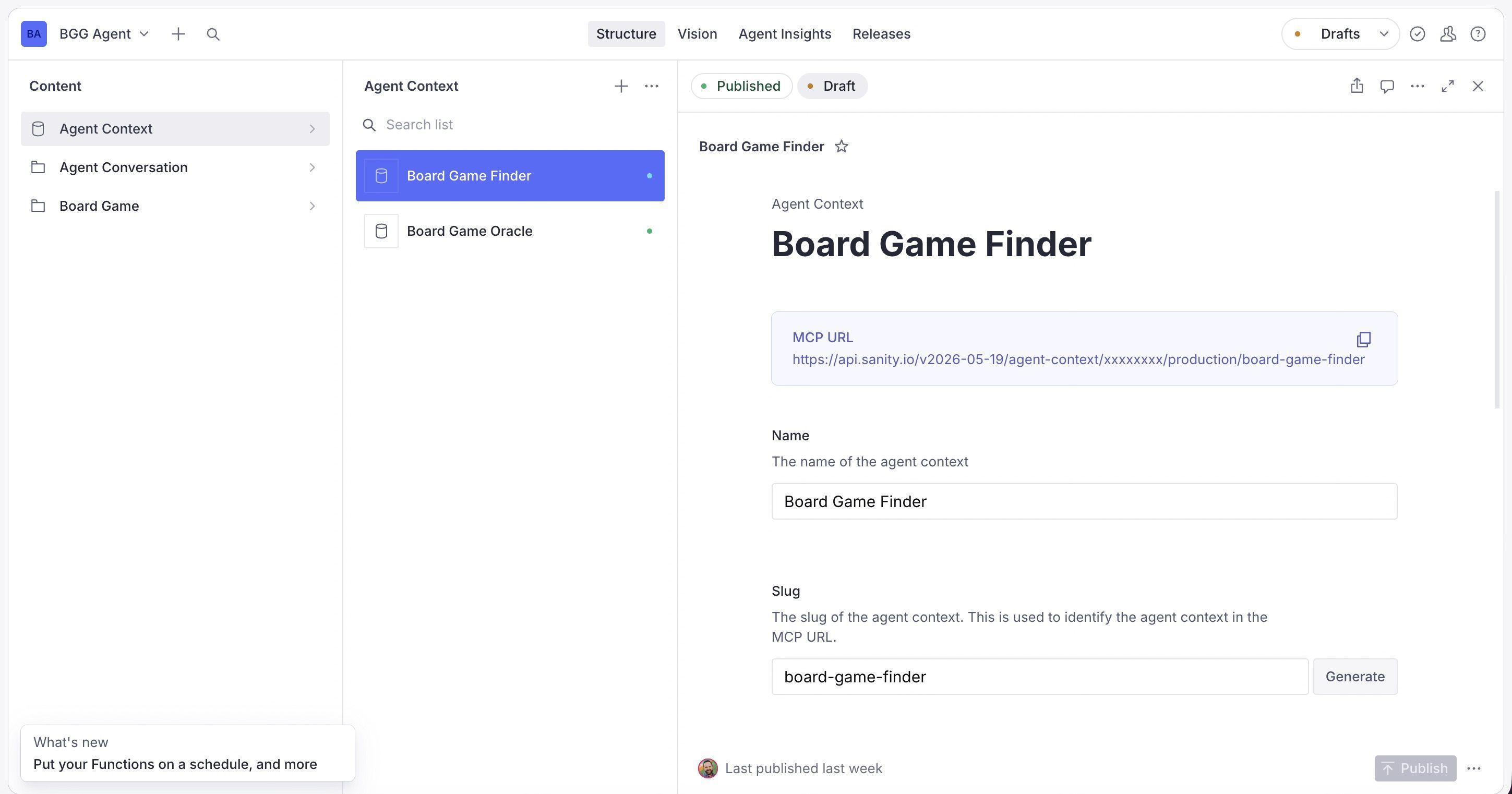 Dashboard screenshot of Sanity Context 