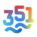 Colorful gradient numbers 351 with a blue wavy base.