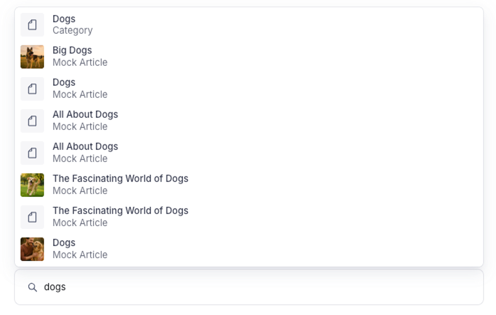 a reference search for docs with matching document results showing