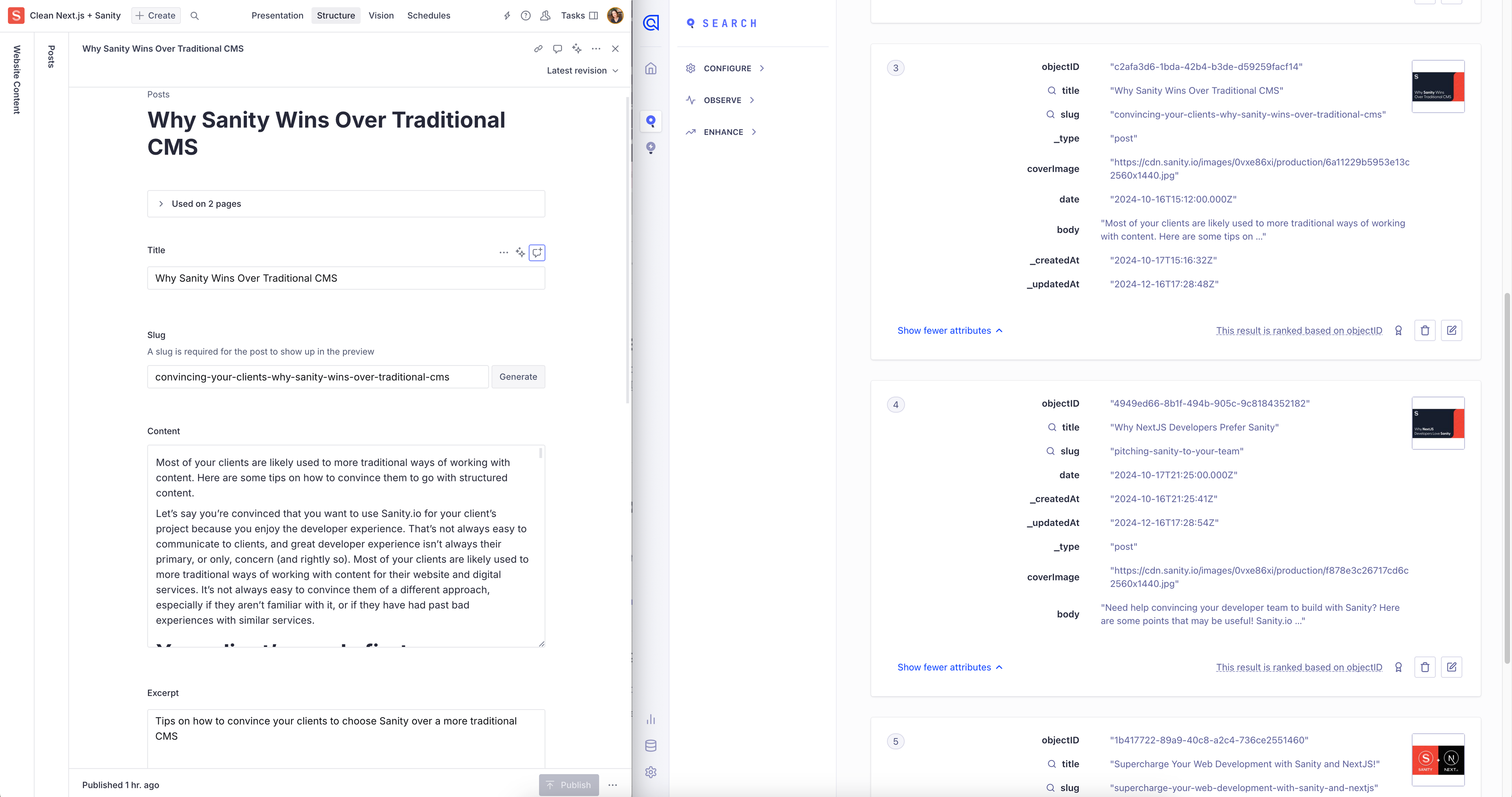 Sanity+Algolia index
