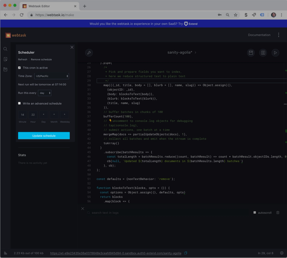 Scheduler in Webtask Scheduler in Webtask