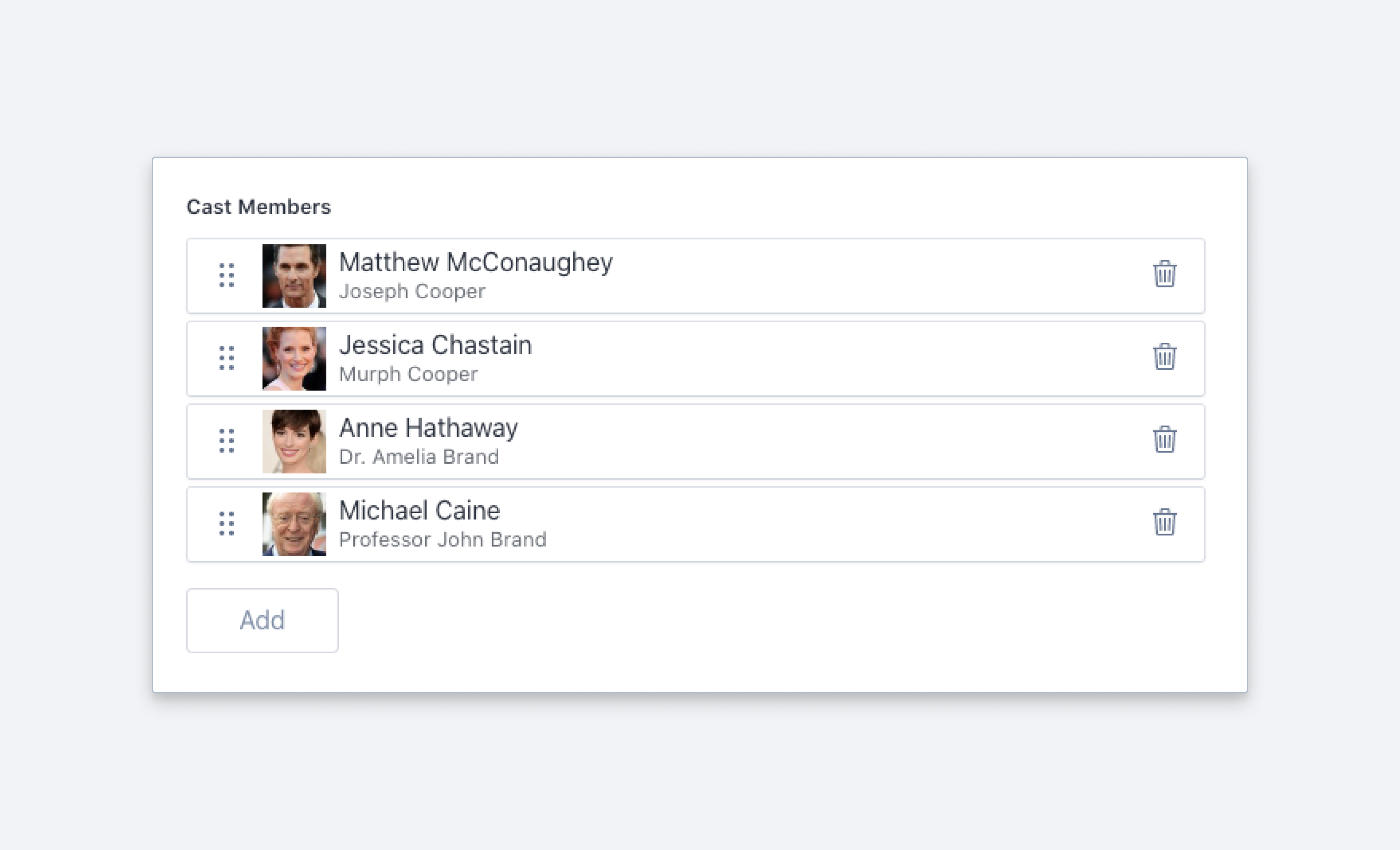 Screenshot of an array of references in Sanity Studio