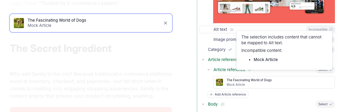 show a tooltip in the studio form mini-map of why the selected content is incompatible with a field
