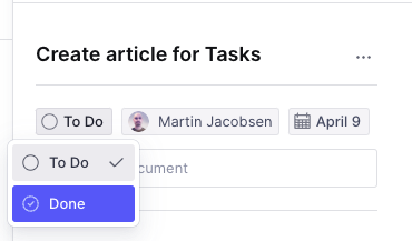 Shows a popover allowing users to mark a task as done