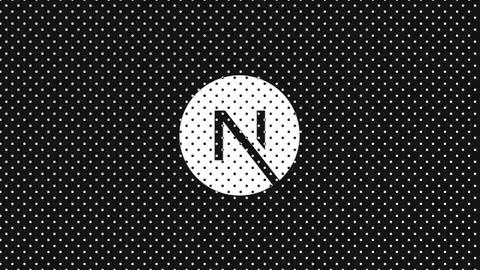 Black N with a diagonal line through it, set in a white polka-dot circle on a black polka-dot background.