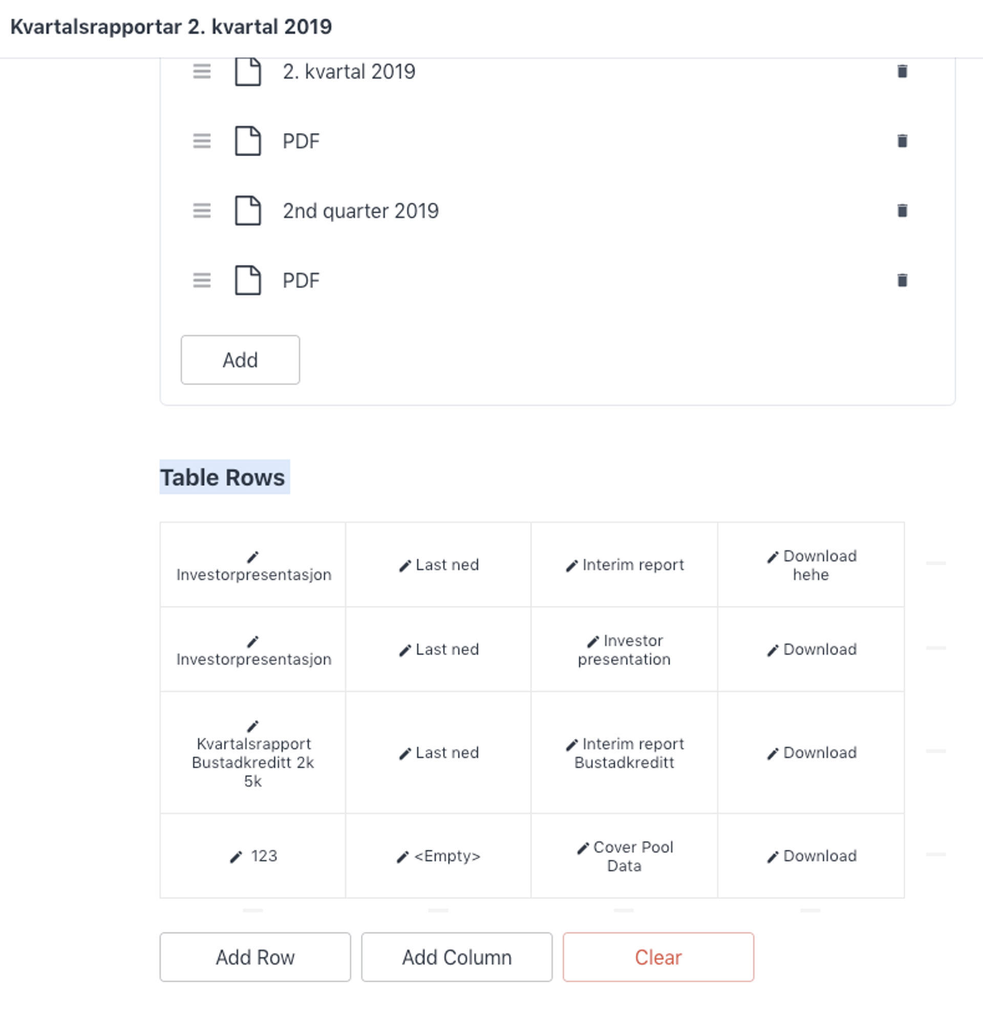 Table input