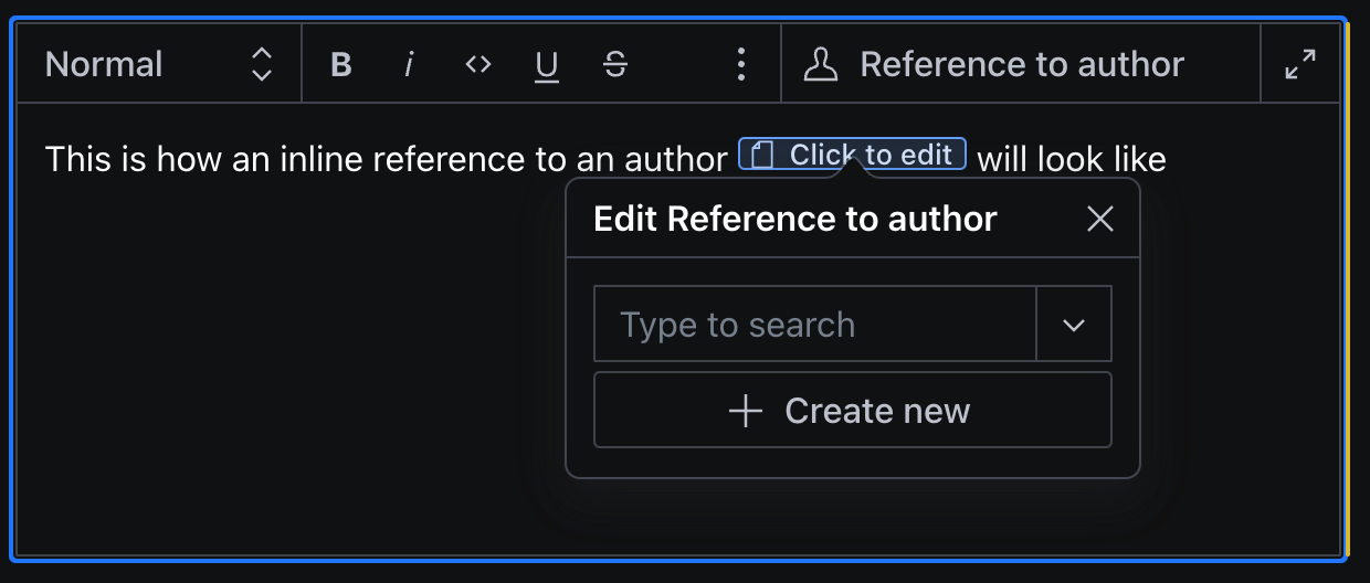 Screenshot showing, that adding an inline block, usually will open a modal, very similar to the way annotations work