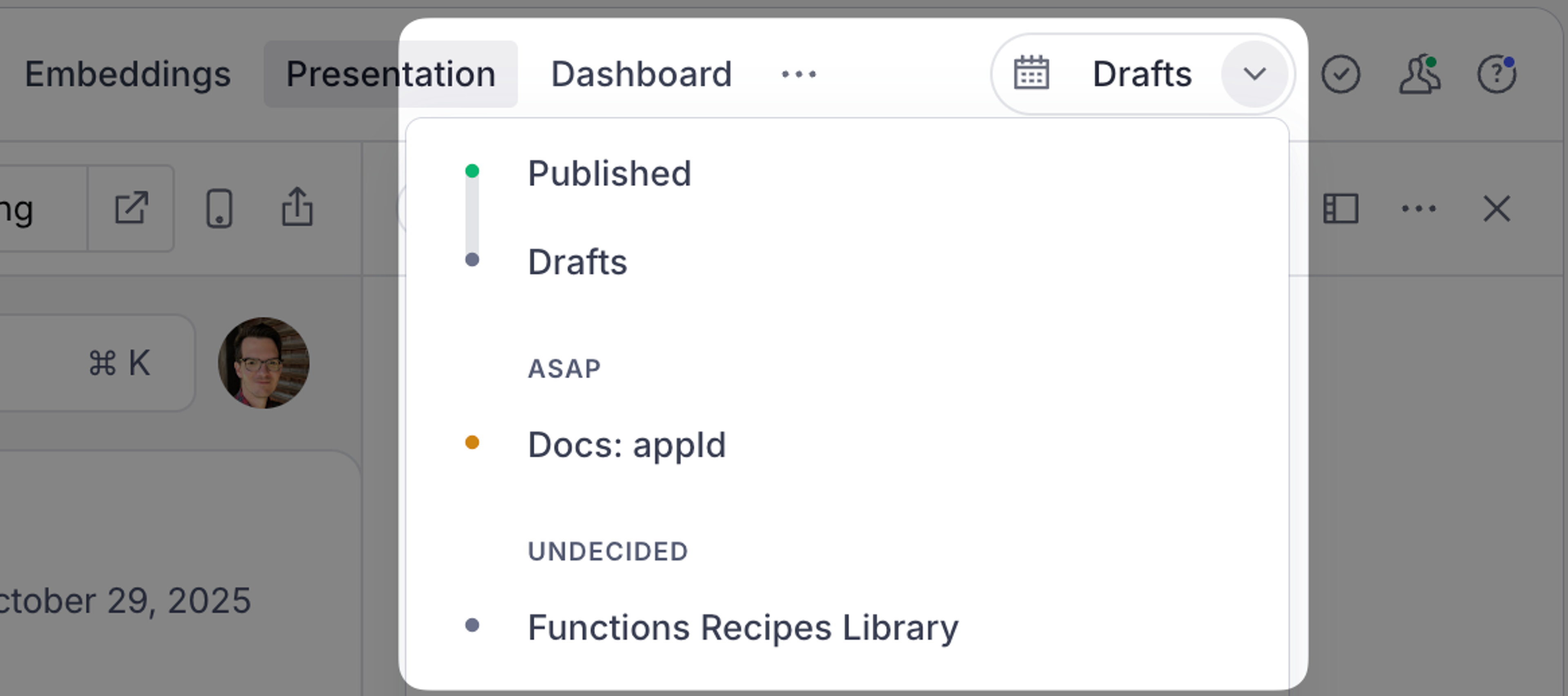 Global perspective drop-down menu