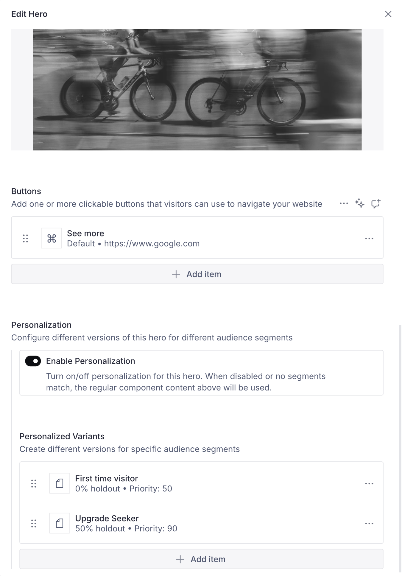 A hero block with multiple variants