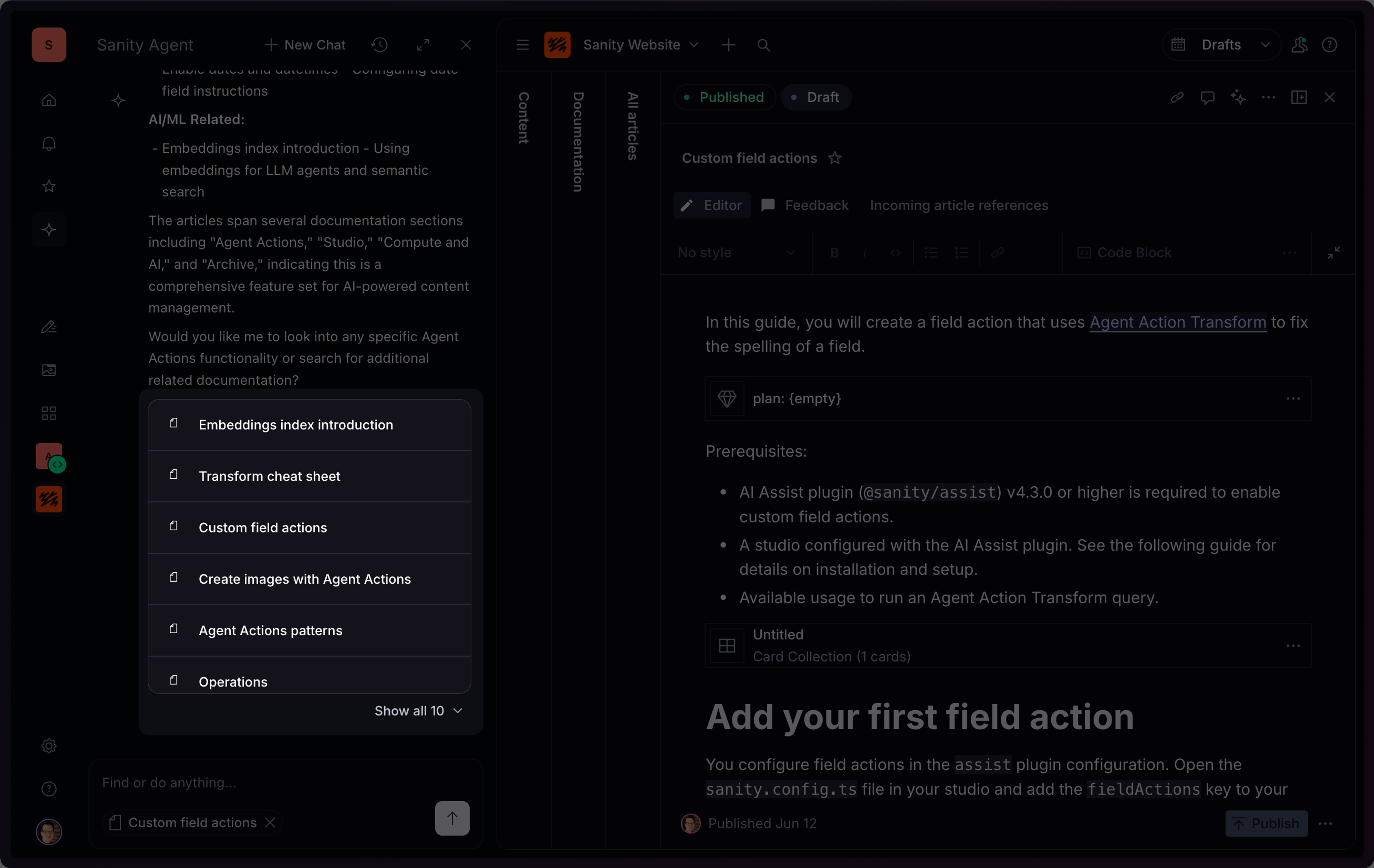 A screenshot of agent document results