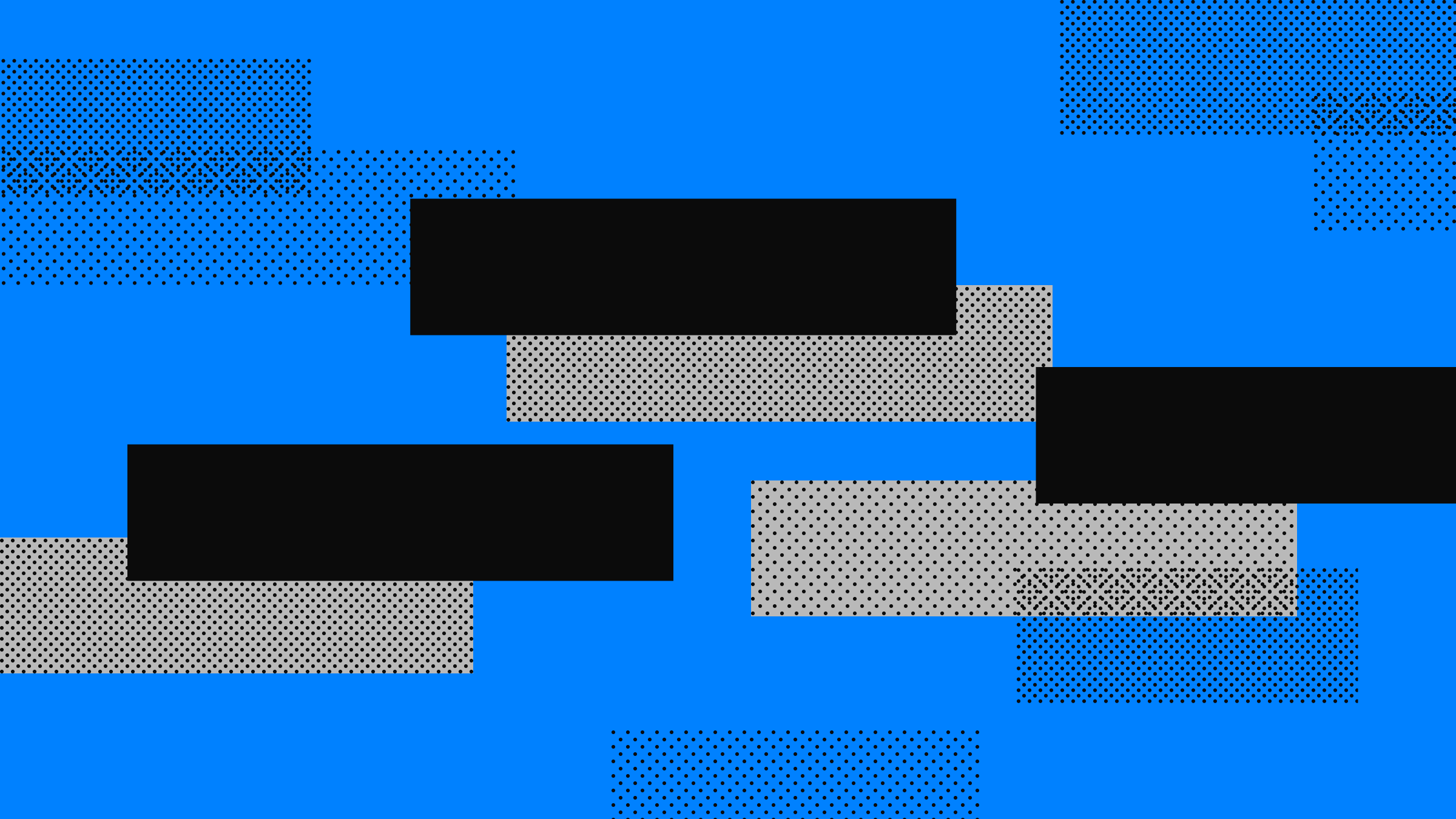 Abstract blue background with overlapping black and halftone grey and blue rectangles.