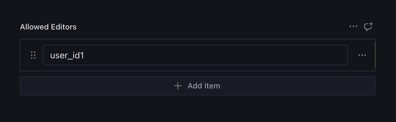 Allowed Editors UI with "user_id1" in the input field
