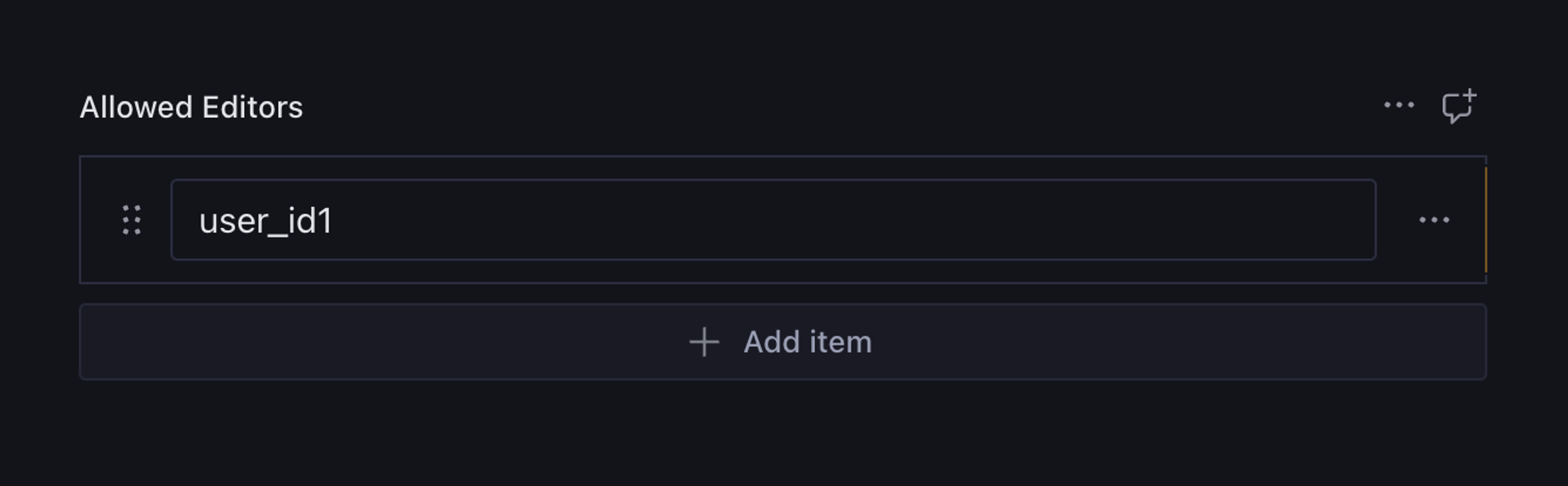 Allowed Editors UI with "user_id1" in the input field