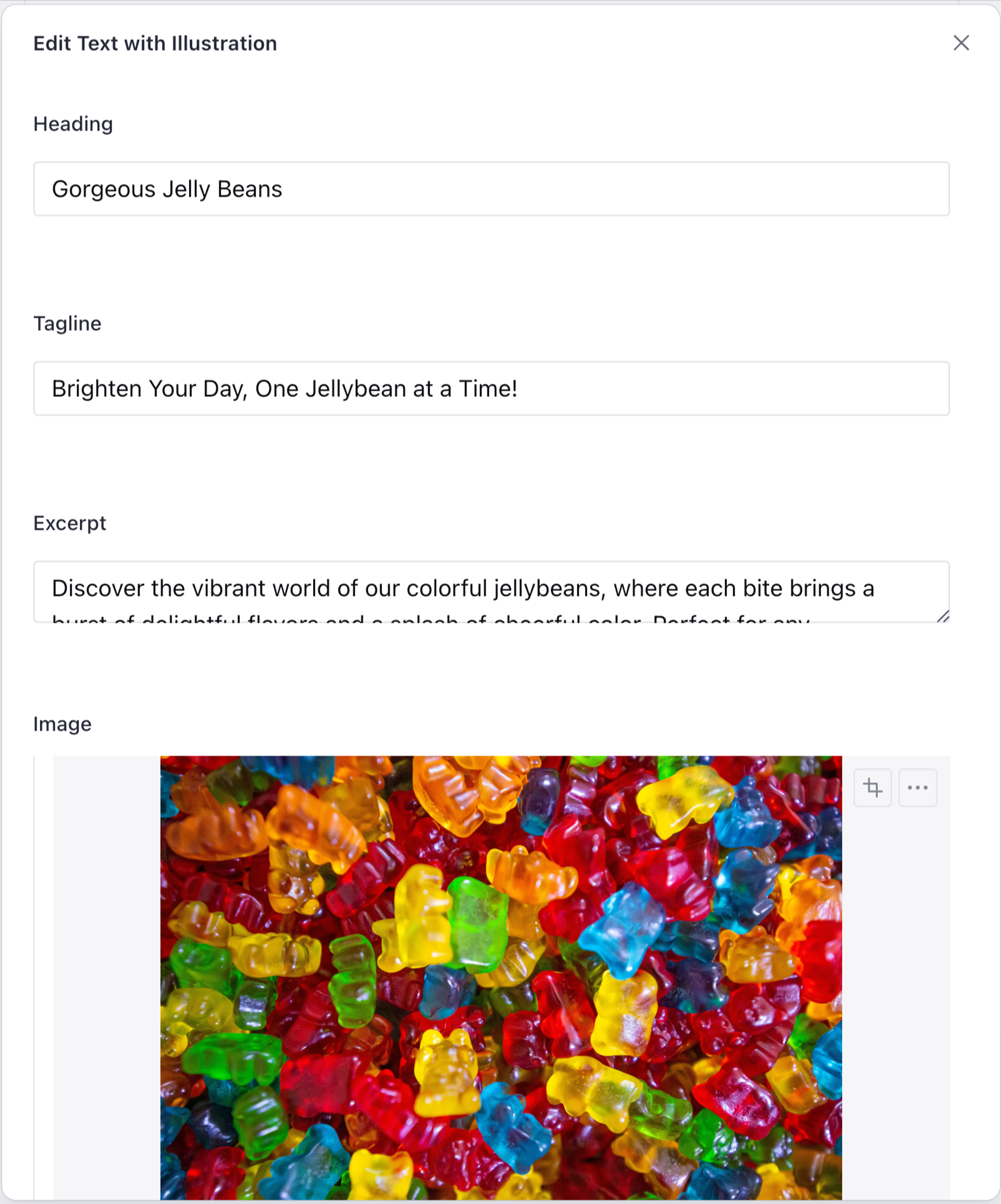 Sanity user interface for Text with Illustration page builder content module