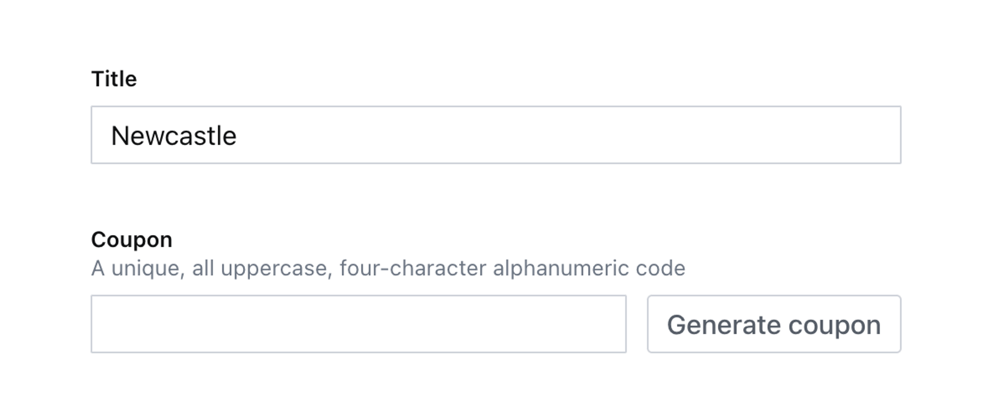 The coupon string field now has a custom button