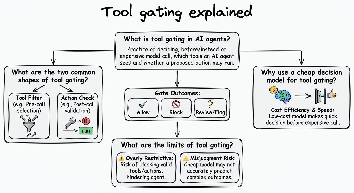 A diagram explaining Tool gating in terms of related concepts.