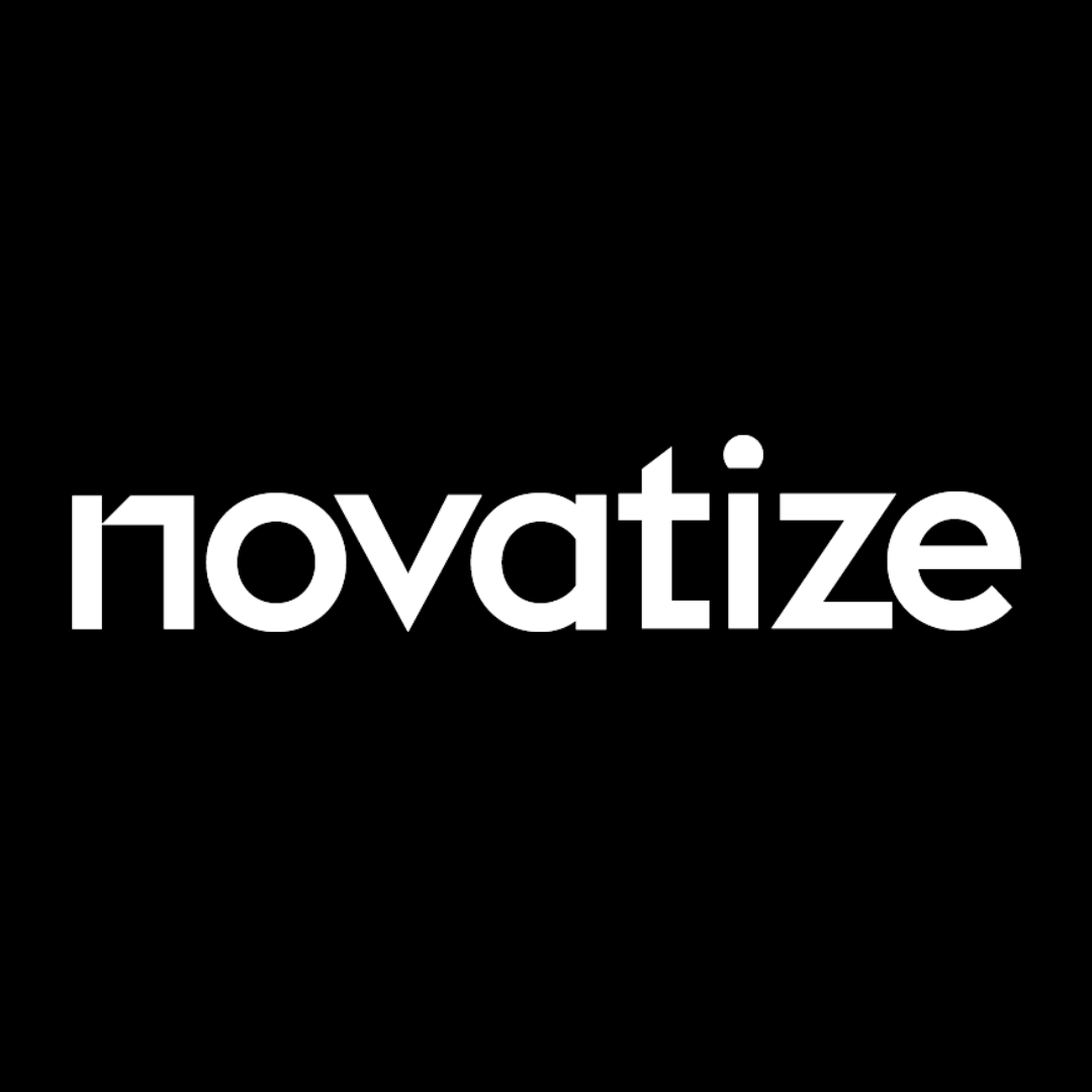 a black and white novatize logo on a white background