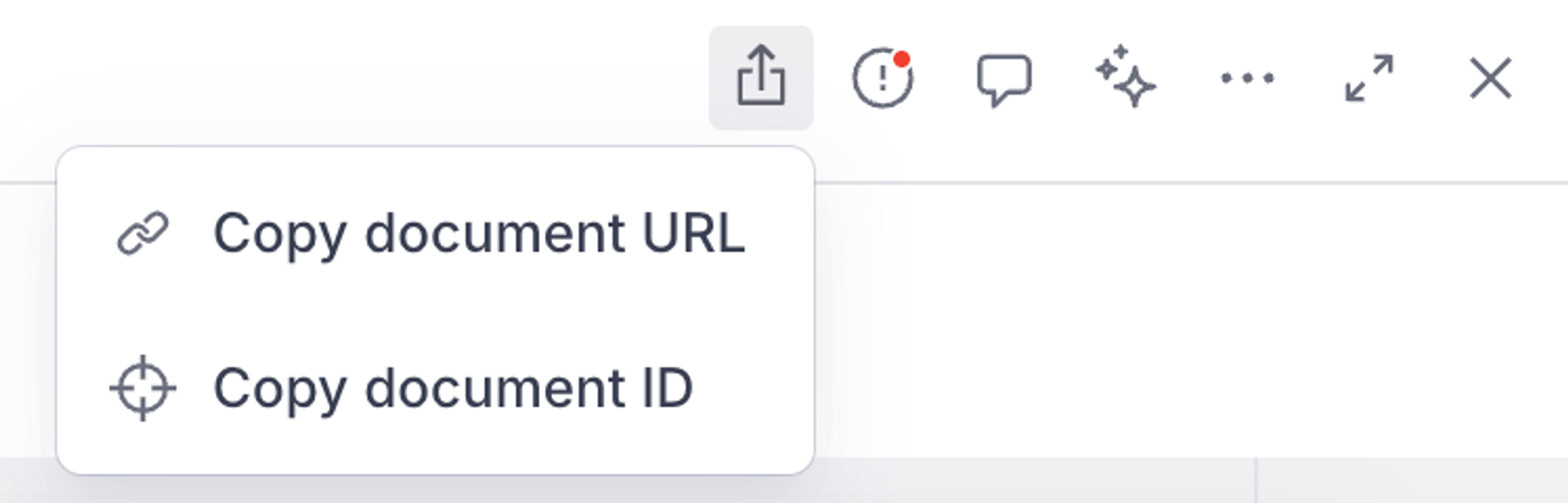Expanded document share pane showing new options