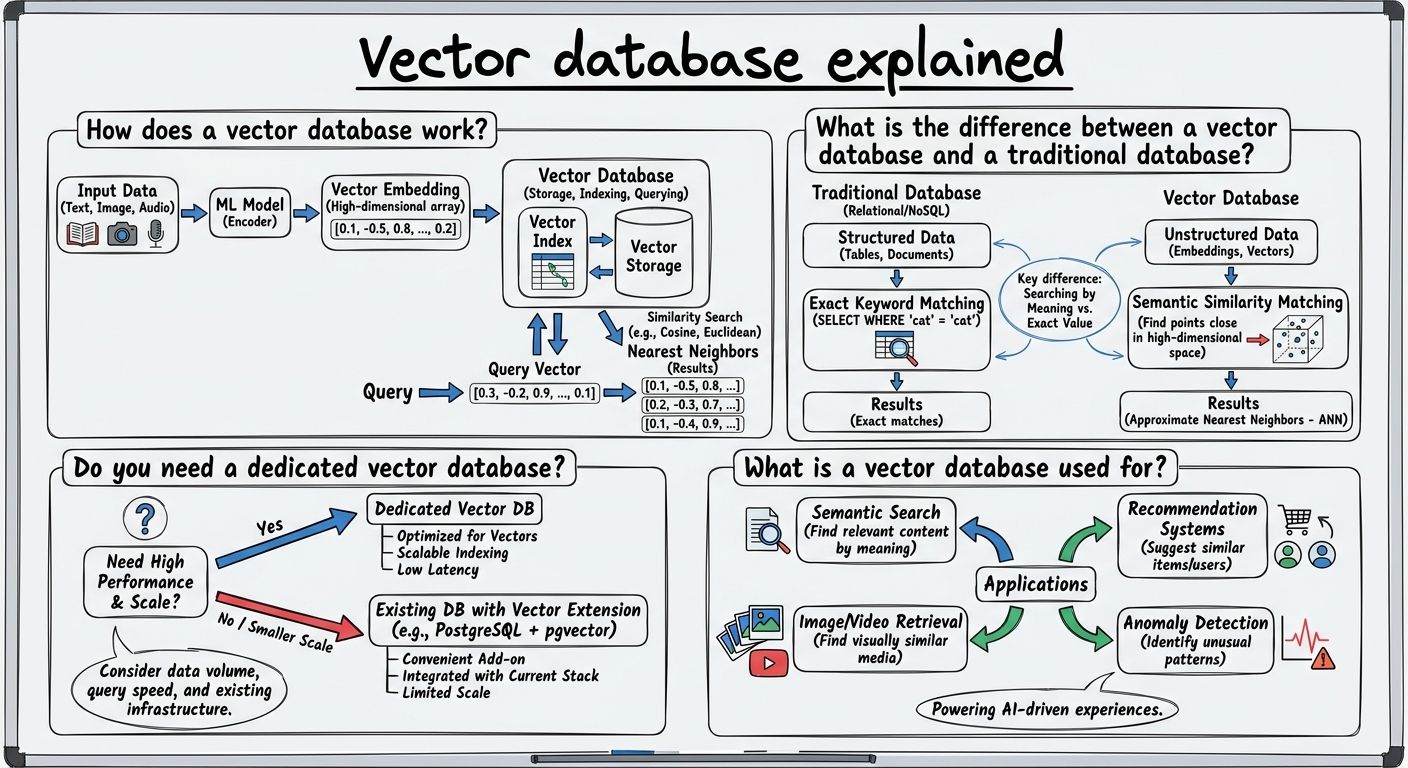 A diagram explaining Vector database in terms of related concepts.
