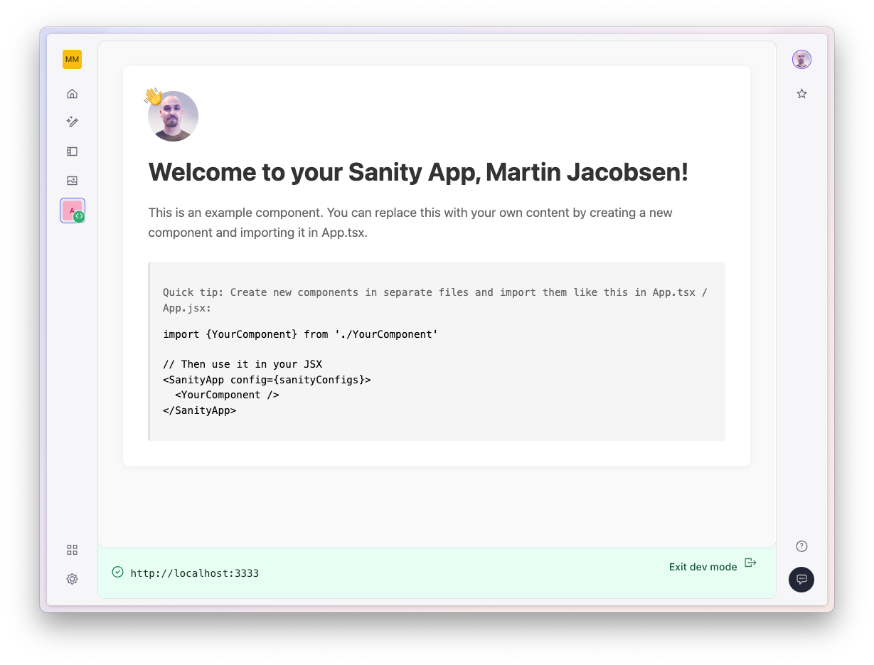 a welcome to your sanity app page
