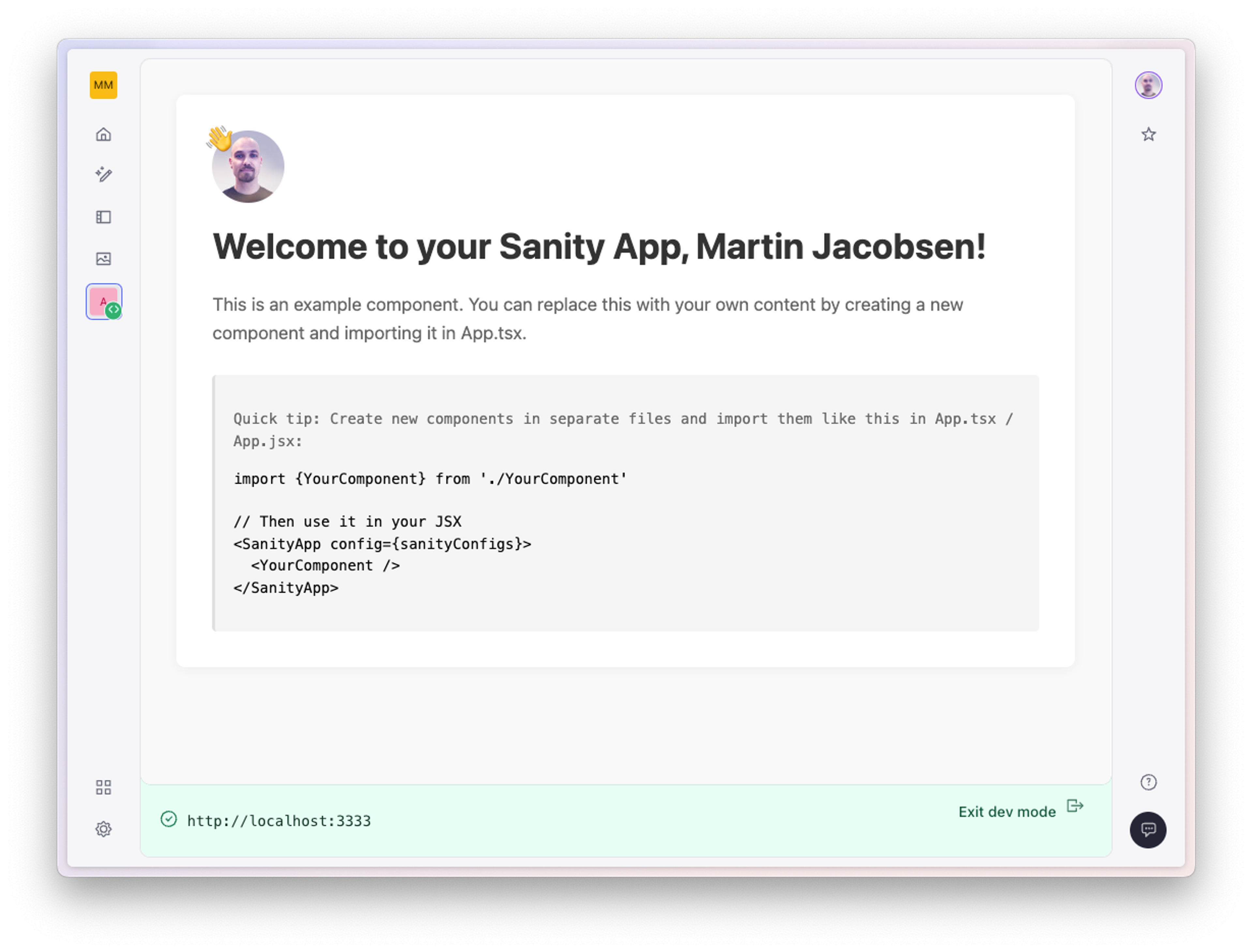 a welcome to your sanity app page