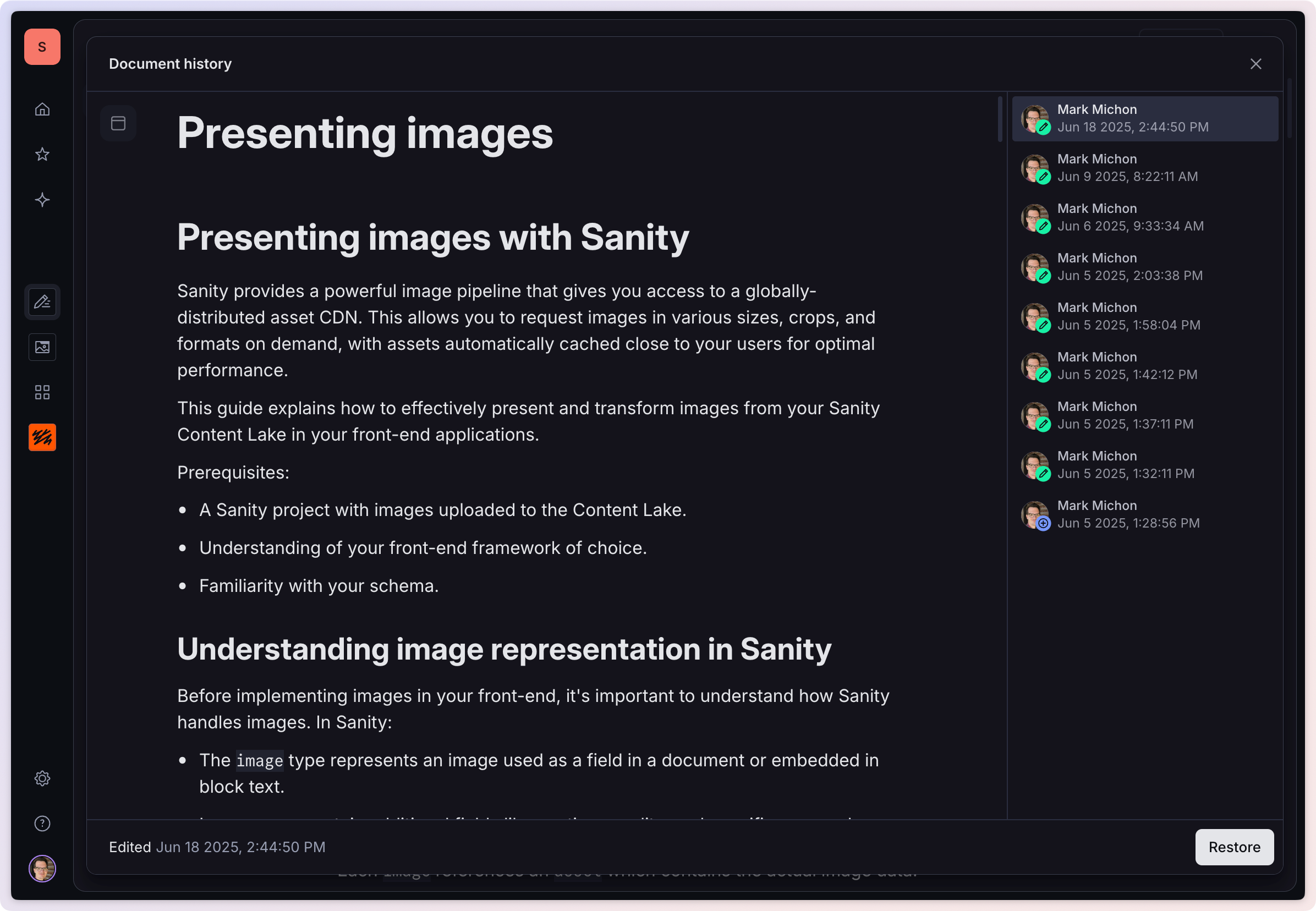 a screenshot of a document titled presenting images with sanity