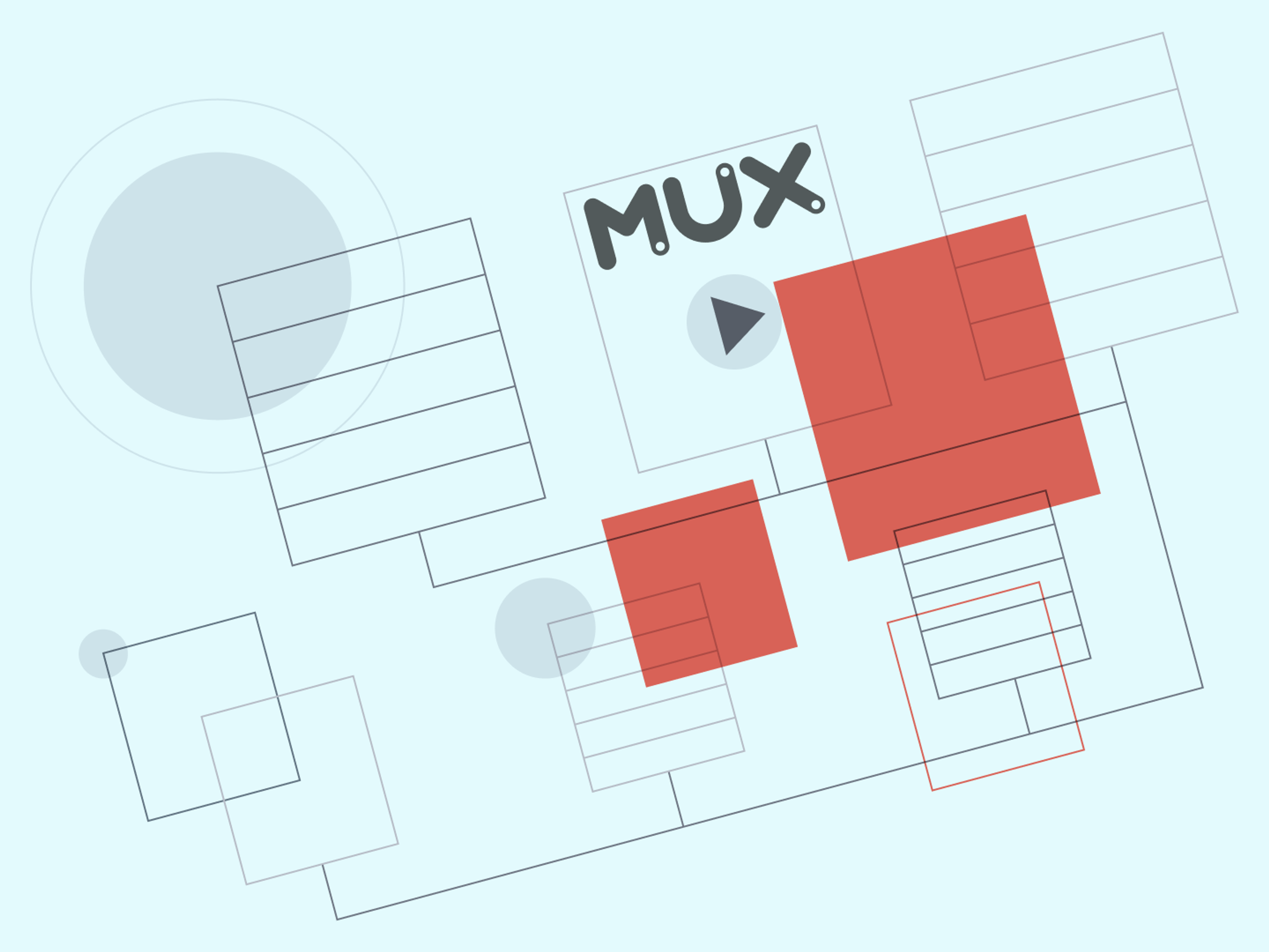 Connected documents where one of them has the Mux logo and a play button on it