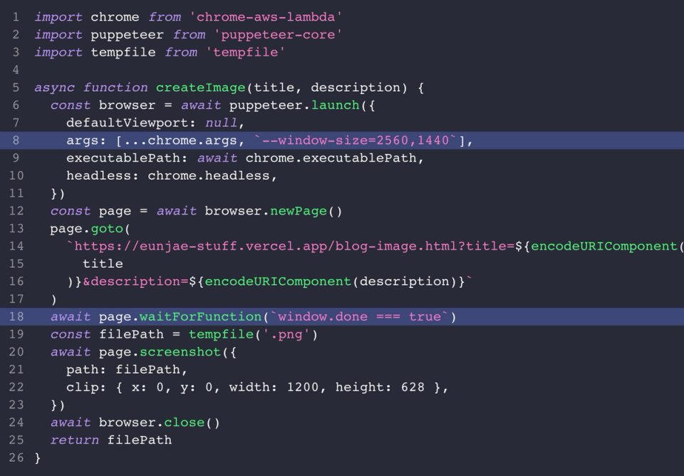 code that screenshots using Puppeteer