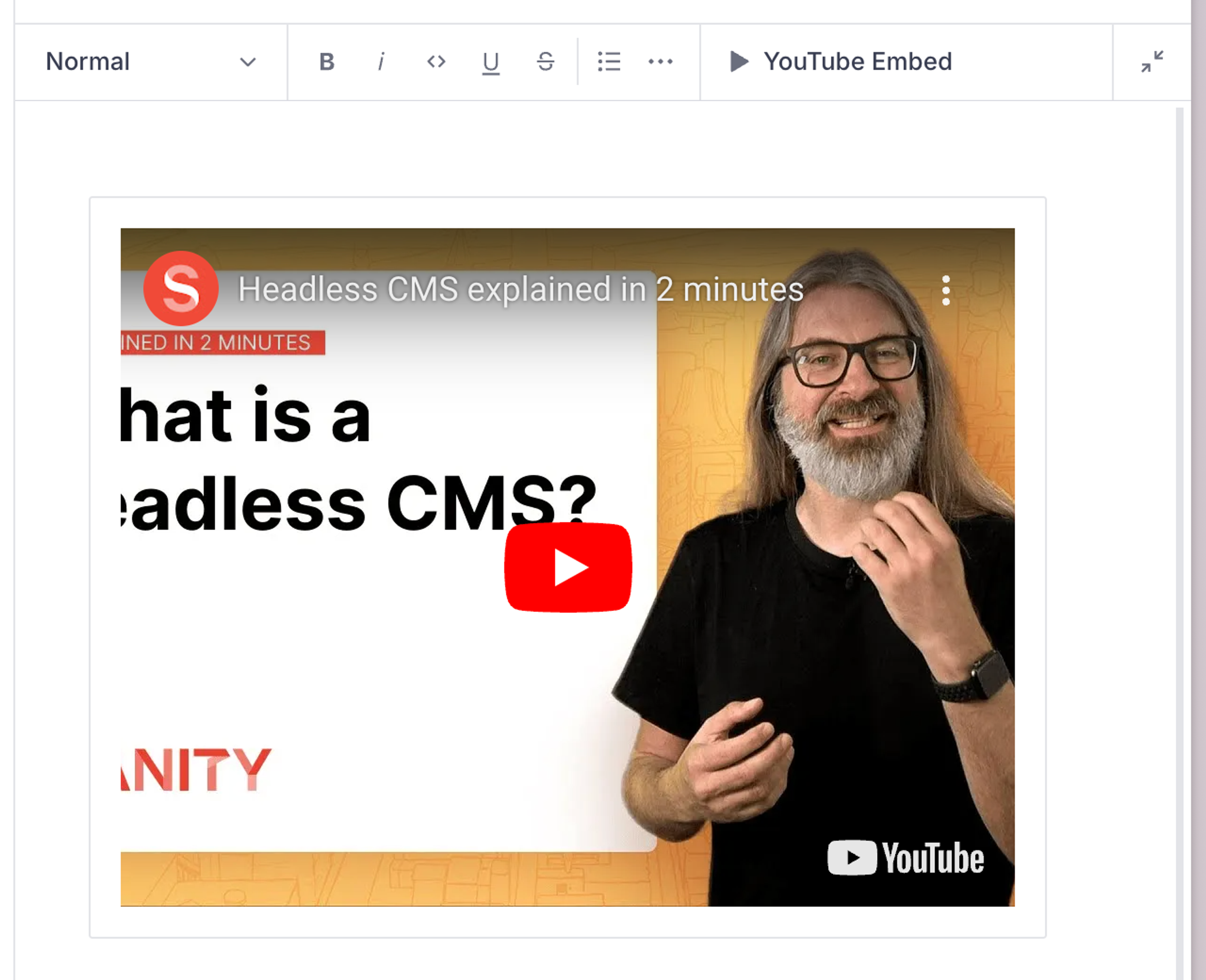 Portable Text editor with YouTube preview