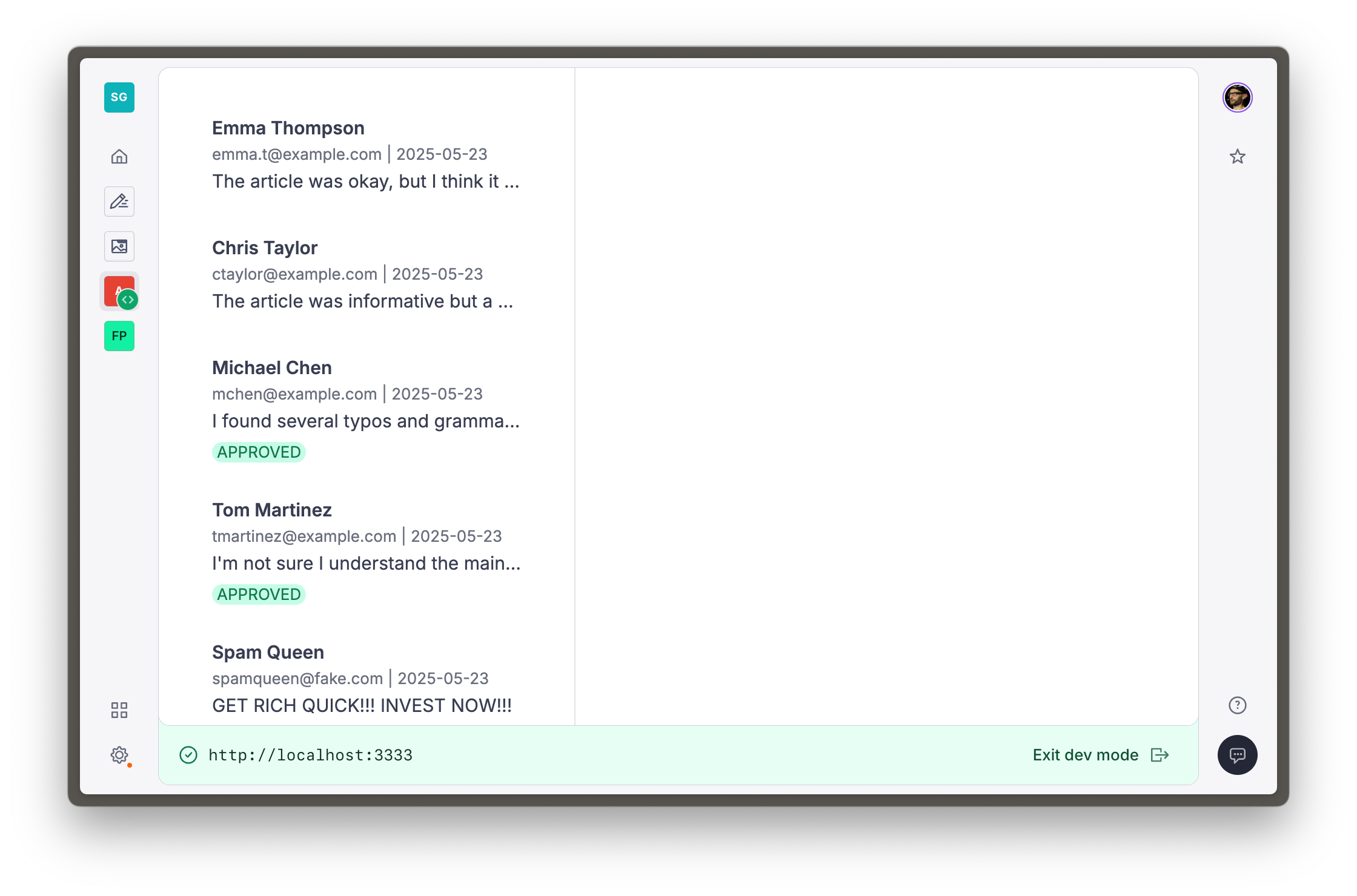 Application rendering a list of documents