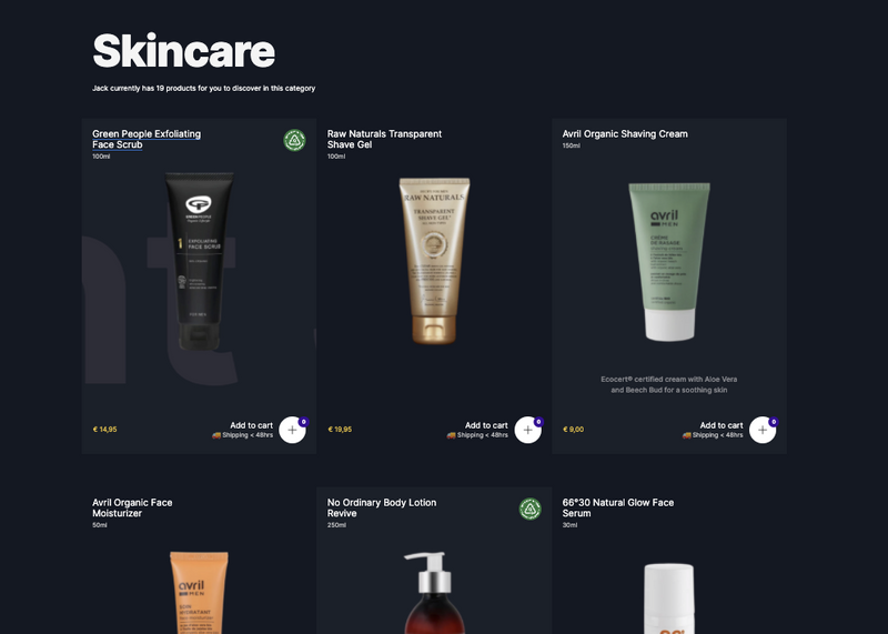 A screenshot of the product grid from the Skincare section of the site.