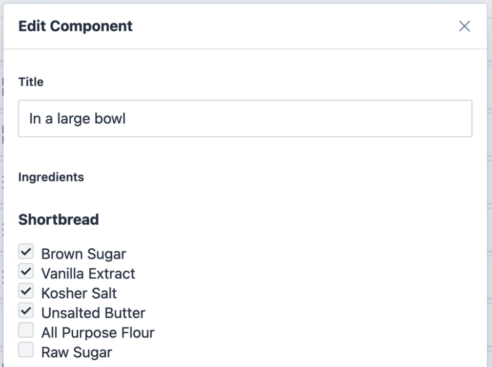 Ingredients list in the Sanity Studio Ingredients list in the Sanity Studio
