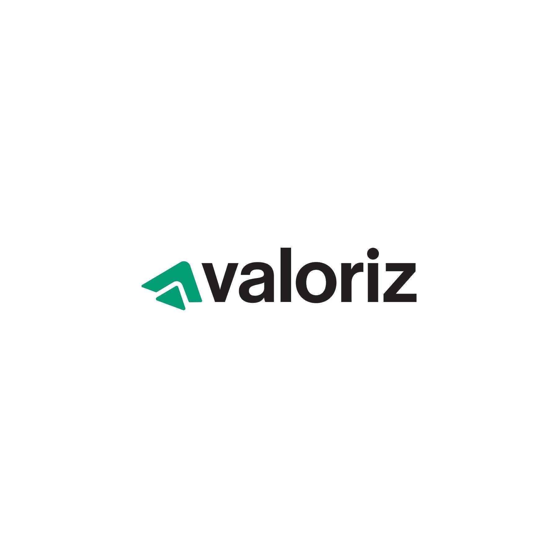 a black and green logo for valoriz on a white background