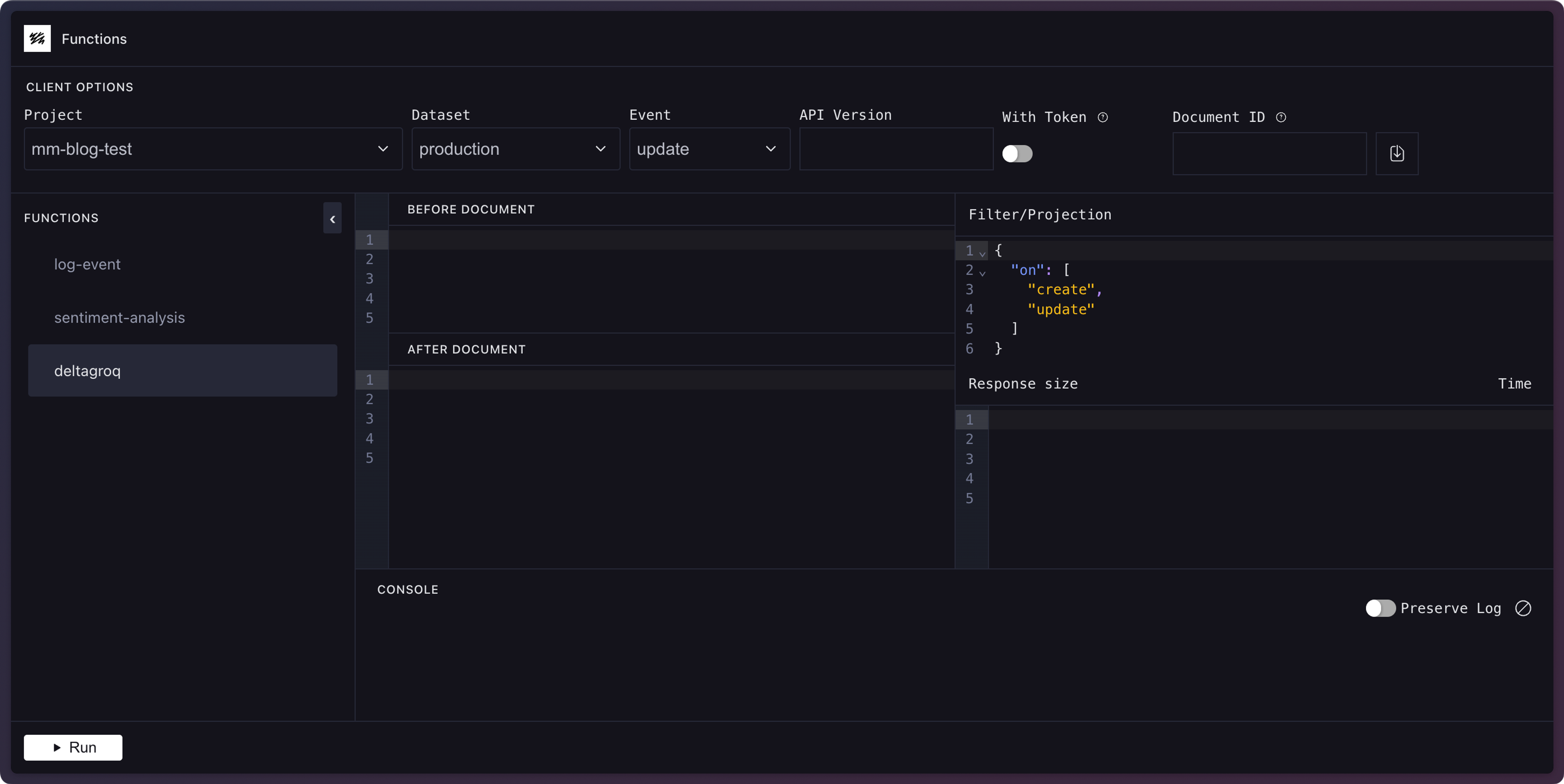 A screenshot of the functions playground interface